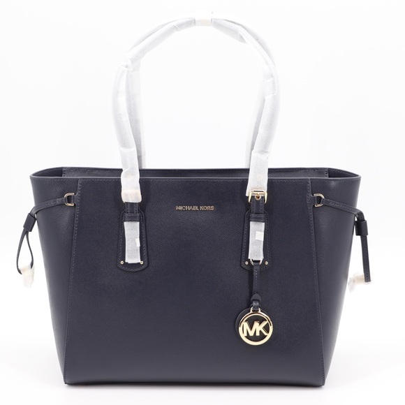 Michael Kors Voyager Leather Tote Shoulder Bag Admiral Blue Navy - Picture 3 of 16